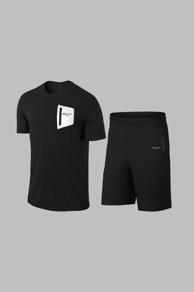 Men's Black Fit Unprinted Round Neck Short Sleeve T-Shirt Shorts Bottom Top Set (S-3Xl)
