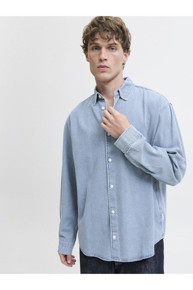 Men's Blue Jornorrebro Denim Shirt Ls Sn Jean Shirt 12282775-Mediumblu