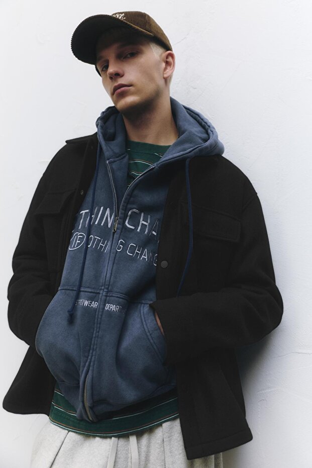 Cepli yünlü ince ceket - 1