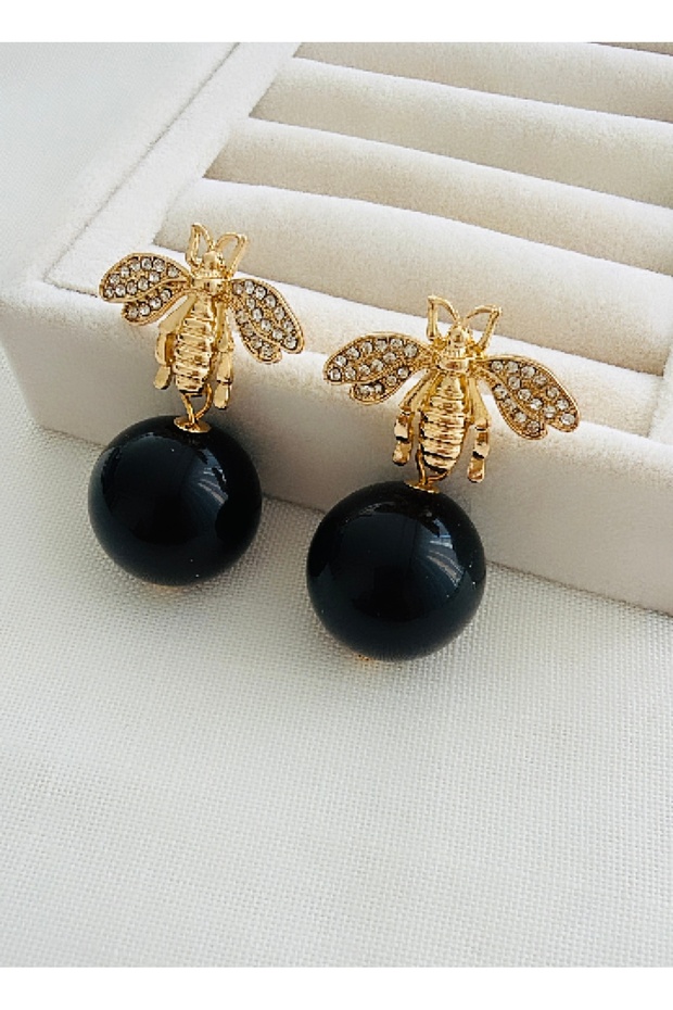 Brand Model Top Detail Stone-Studded Bee Earrings (4.5 cm)
