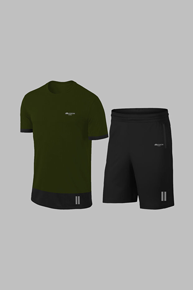 Men's Khaki Dri-Fit Crew Neck Short Sleeve Casual Comfortable T-Shirt Shorts Bottom Top Athlete Set (S-3Xl)
