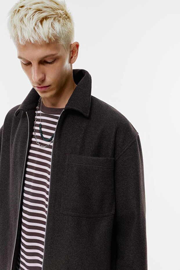 Fermuarlı kaşe ince ceket - 3