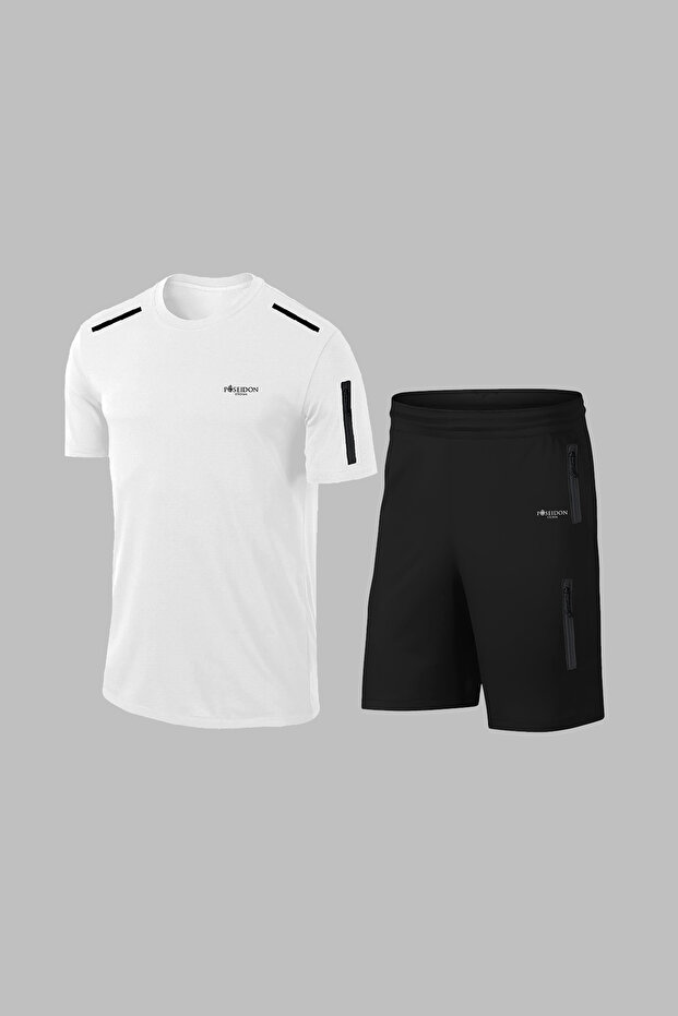 Men's White Dri-Fit Round Neck Short Sleeve Regular T-Shirt Shorts Set (S-3Xl)