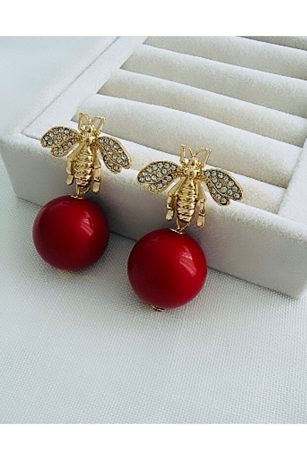 Brand Model Top Detail Stone-Studded Bee Earrings (4.5 cm)