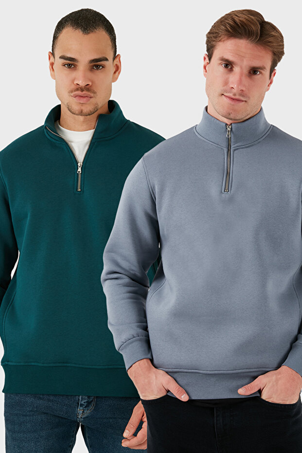قميص رياضي رجالي من القطن بقصة عادية وياقة عالية، عبوة من قطعتين، موديل SWEAT 59052592S2