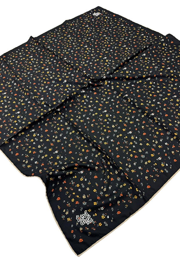 Trend Twill Eşarp LDT282 Çiçekli Desen 01-Siyah-Taba - 4