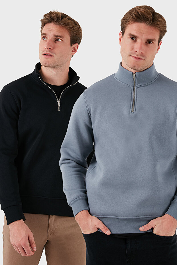 قميص رياضي رجالي من القطن بقصة عادية وياقة عالية، عبوة من قطعتين، موديل SWEAT 59052592S2