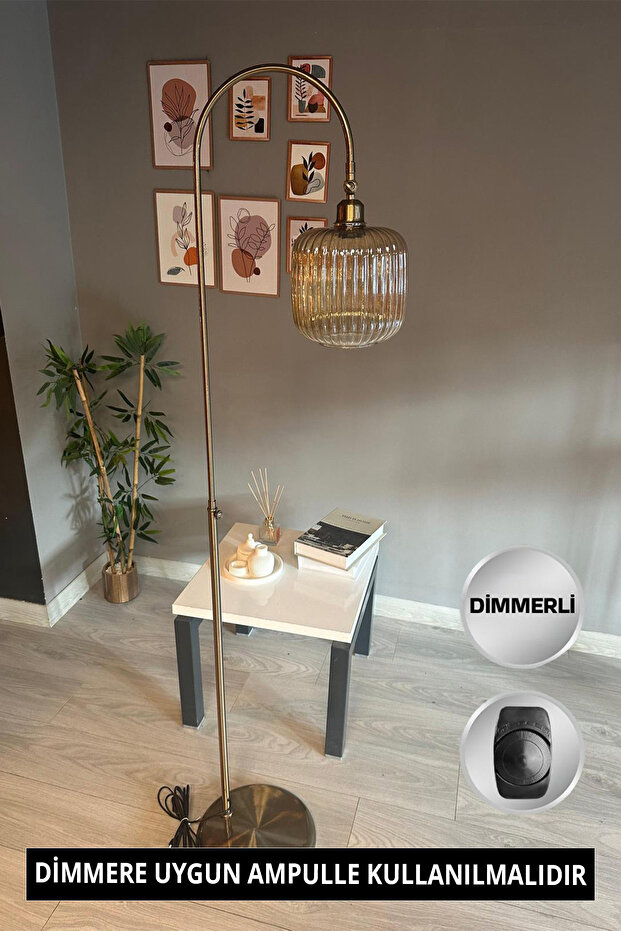 Dimmerli Işığı Ayarlanabilen Işığı Artırılıp Azaltılabilen Bal Cam Eskitme Hareketli Başlık Lambader - 1