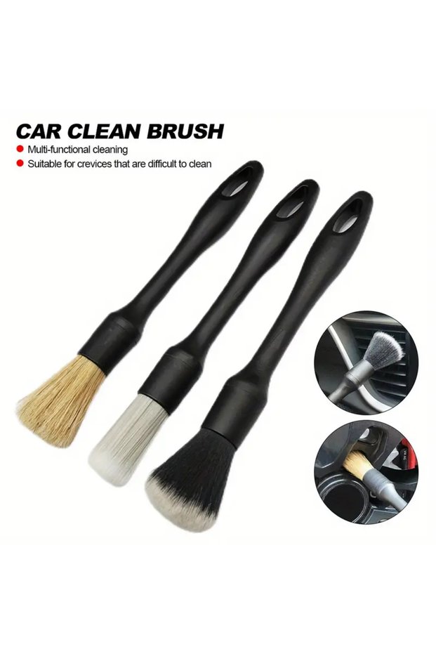 Car Detailing Brush Set of 3 – Auto Wheel, Interior Gap and Detail Cleaning Brushes
