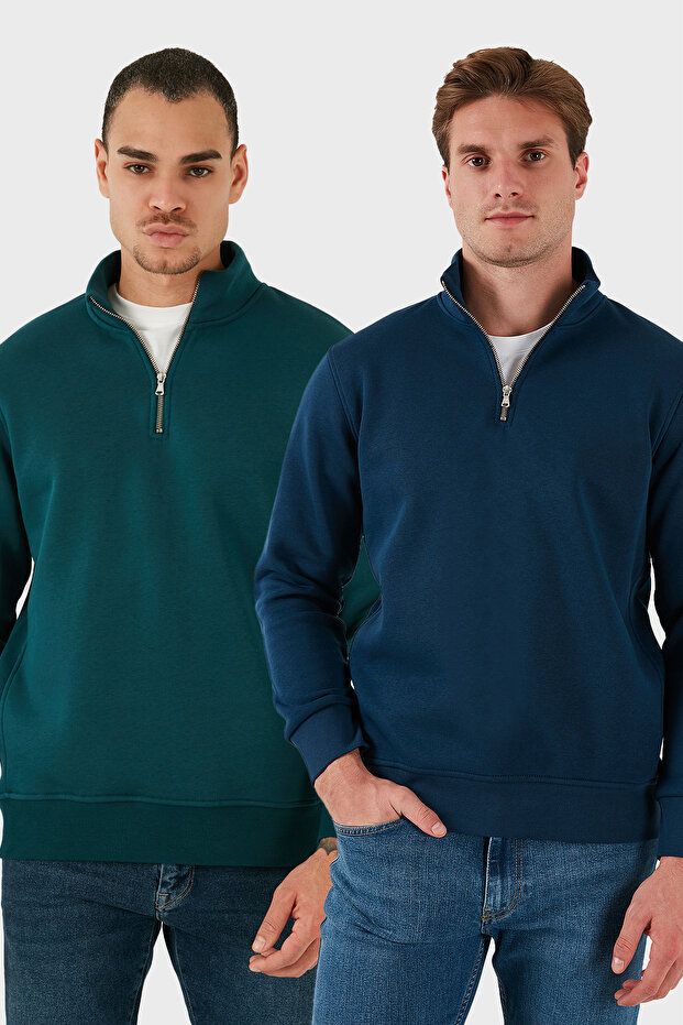 قميص رياضي رجالي من القطن بقصة عادية وياقة عالية، عبوة من قطعتين، موديل SWEAT 59052592S2