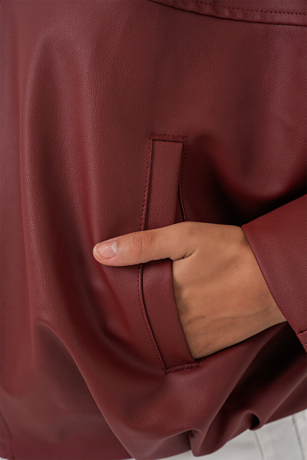 Kadın Oversize Deri Ceket 1055 - Kiremit - 6
