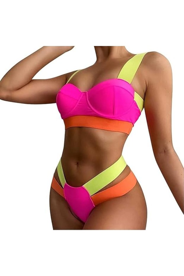 Splicing Push Up Bikini Female Swimwear Women Swimsuit Two Piece Bikini Set with Bra Cup M2835