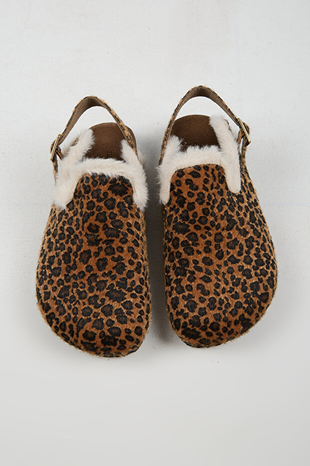 Lapaz Fur Women's Vegan Leather Buckle Leopard Sabo Slippers