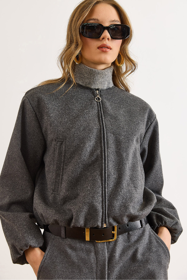 Women's Smoked Pocket Lined Crew Neck Crop Cashmere Jacket Ckt-19000485