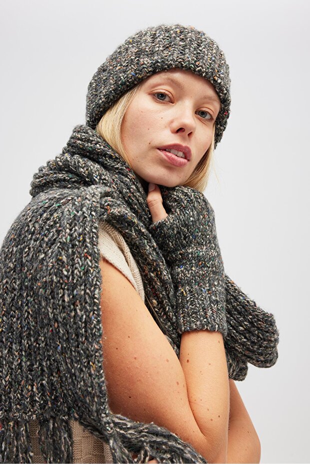 Yumuşak Dokulu Eldiven - Antrasit Melanj - 4