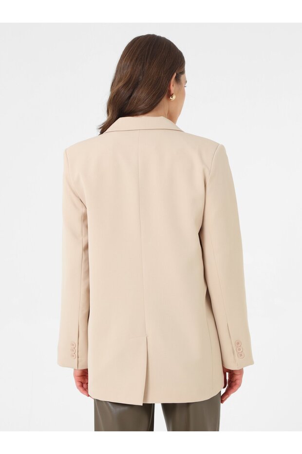 Double Button Lined Blazer Jacket - Beige - - 5
