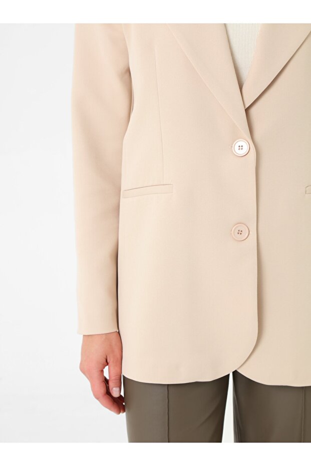 Double Button Lined Blazer Jacket - Beige - - 6