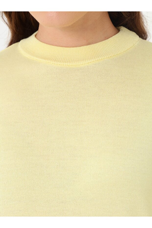 Yumuşak Tuşeli Basic Triko Kazak - Acik Sarı- - 5