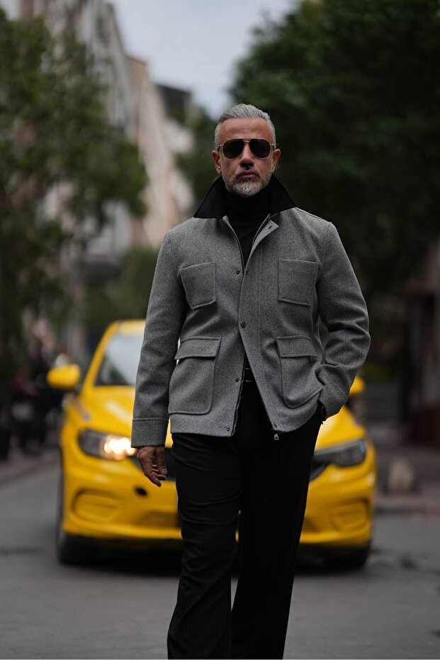 KADİFE YAKA DÖRT CEP MONT - 3