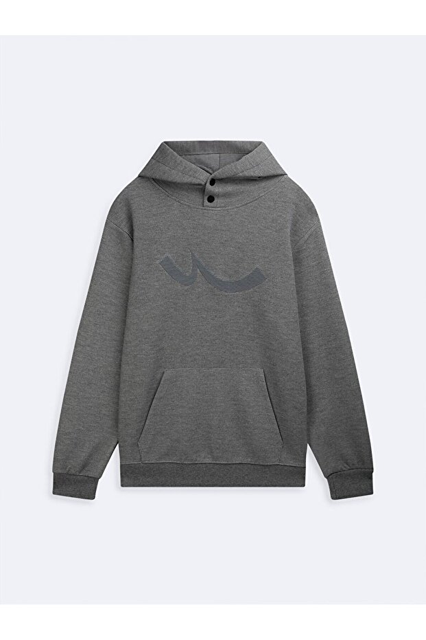 Long Sleeve Hooded Siign Printed Anthracite Sweatshirt