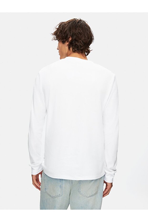 Long Sleeve Crew Neck Basic White Sweatshirt - 4