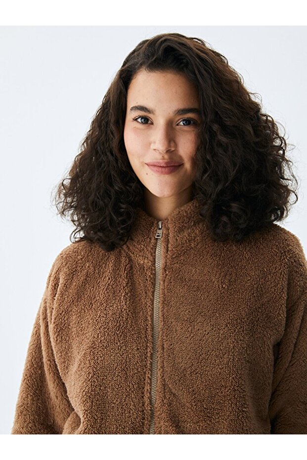 Fermuarlı Polar Kahve Rengi Hırka - 4