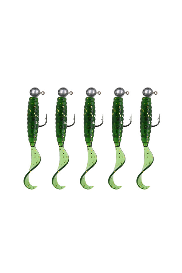 1 bag green JYJ 5pcs/bag 1g jig hook with 4cm fishing grub worm maggot soft small lure bait artifica