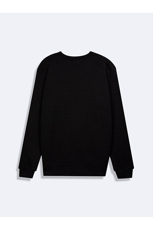 Uzun Kollu Sıfır Yaka Basıc Antrasit Sweatshırt - 3