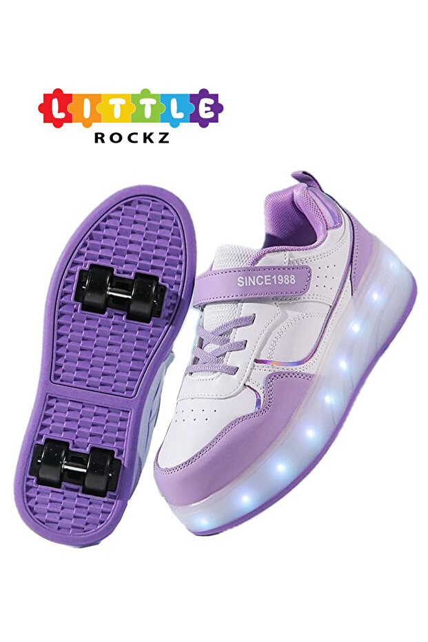 Kids Four Wheel Roller Shoes Rechargeable LED Flash Light Sneaker Skate Heelys Shoes