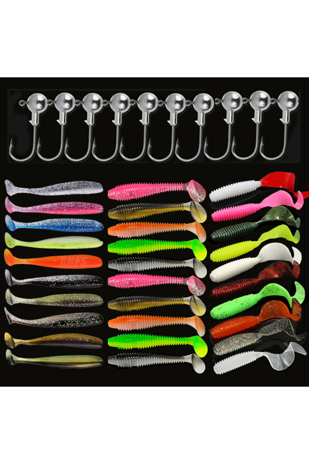 441-30 lure 10 hook 10pcs/30pcs Soft Fishing Lures Kit Silicone Lure Set Artificial Bait Worm with C