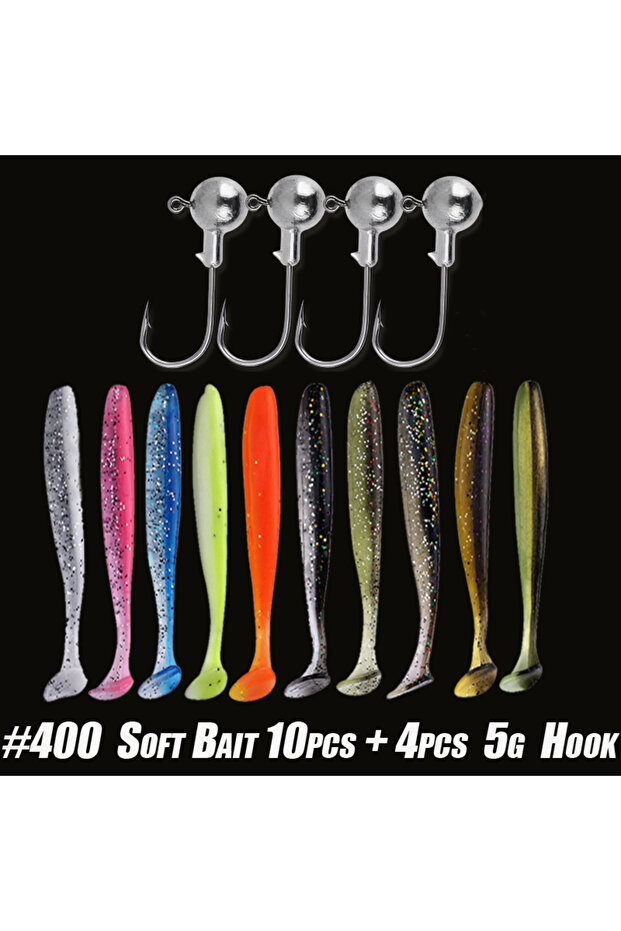 400-10 lure 4 hook 10pcs/30pcs Soft Fishing Lures Kit Silicone Lure Set Artificial Bait Worm with Cr