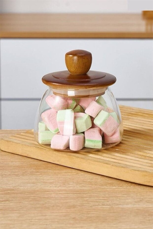 Herry Borosilicate Conical Glass Jar with Acacia Lid 500 ml