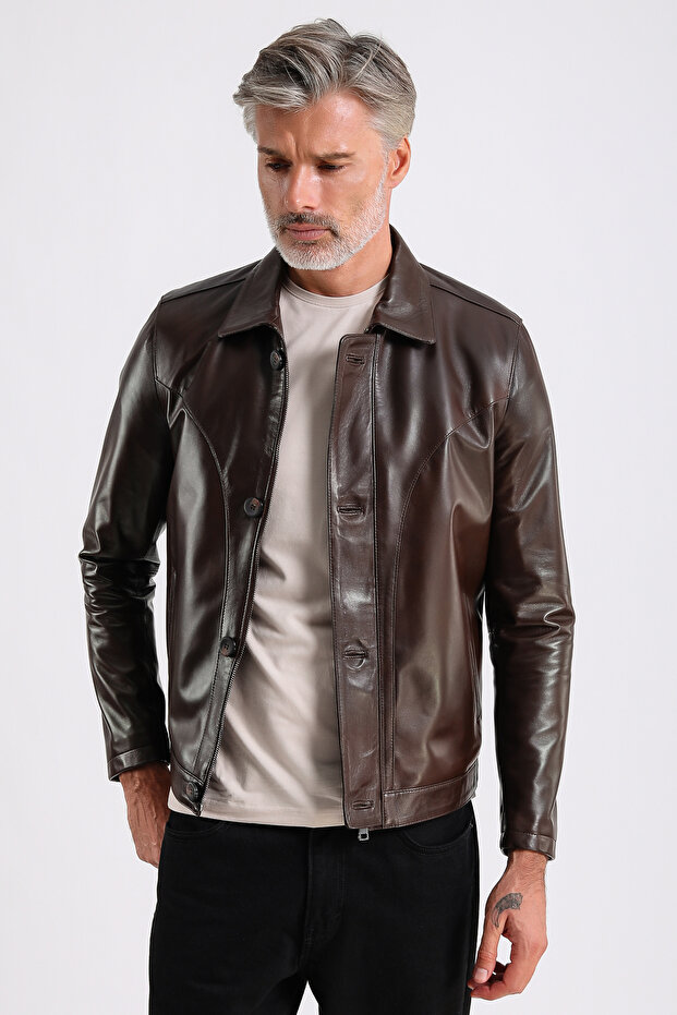 Maroquin Leather Stefan Men's Shirt Collar Leather Coat