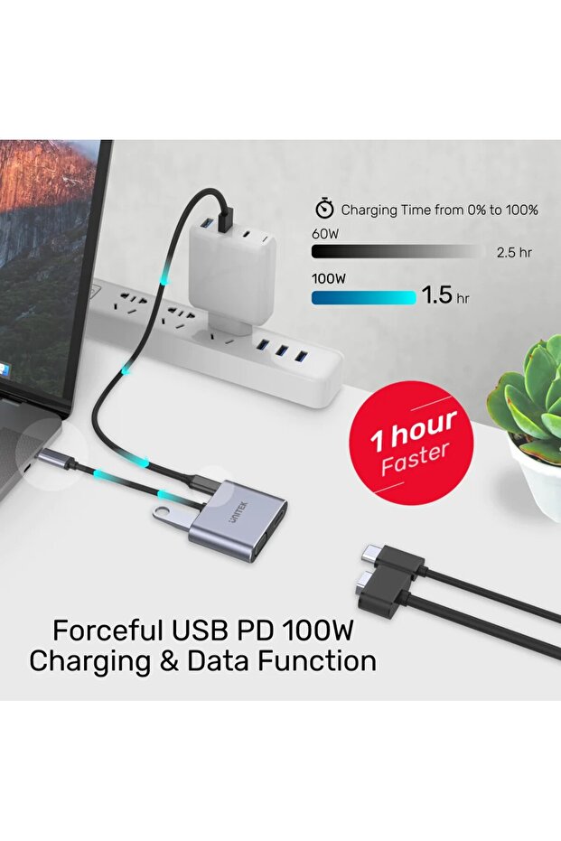 موزع USB-C 4 في 1 مع HDMI بدقة 4K، VGA، USB-A، 100 واط PD - محول شاشة مزدوجة | D1049A - 6