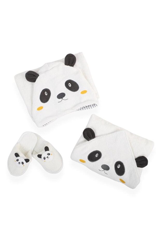 Panda Patterned Boxed Bathrobe Set 100% Cotton - 2
