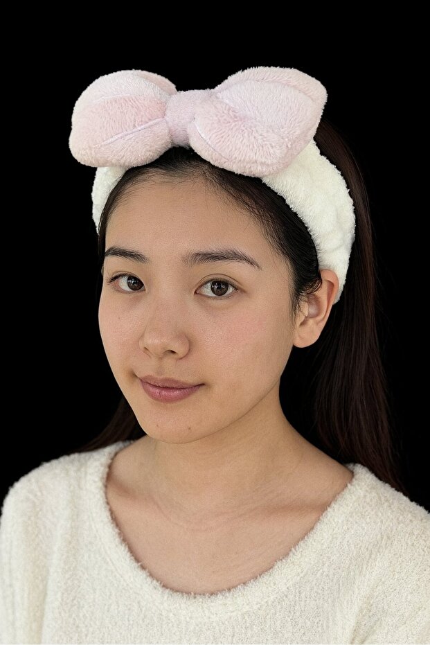 White and Lilac Color Ribbon Figured Plush Hair Band