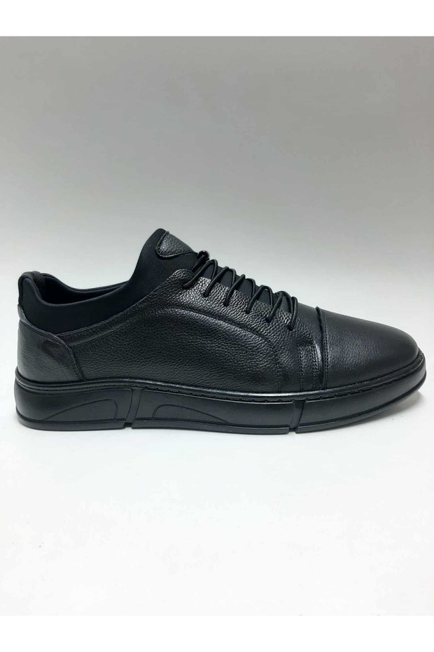 Genuine Leather Laceless Comfortable Daily Flexible Rubber Sole Black Winter Men's Shoes