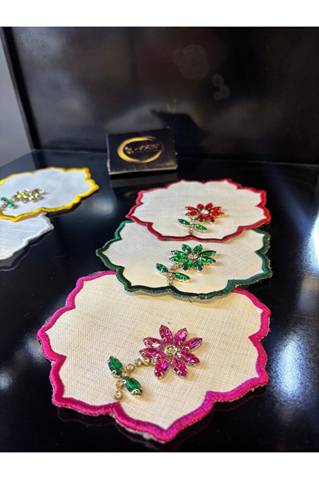 Design Flower Patterned Stone Presentation Napkin, Set of 6 Colorful Cocktail Napkins