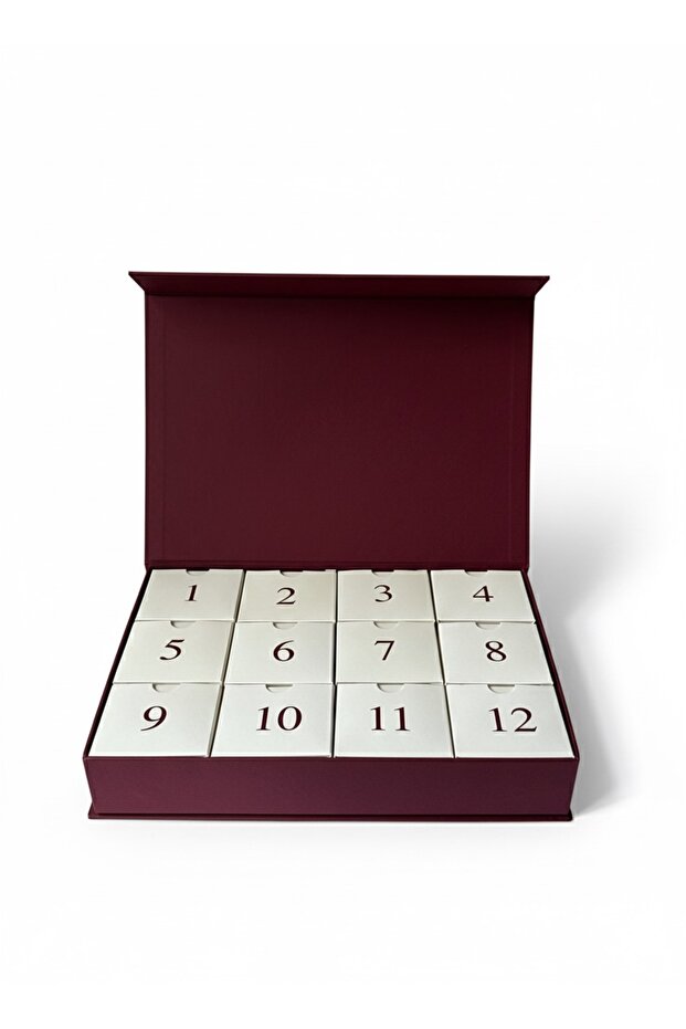 12 li Mıknatıslı Boş Advent Calendar Kutusu - Bordo / 12’li Hediye Kutusu - 1