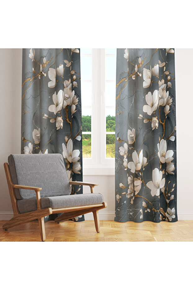White Blue Pastel Wildflower 140X260 Single Panel Background Curtain