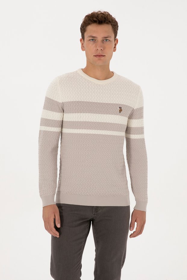 Men's Slim Fit Crew Neck Stone Sweater 50308460-Vr049