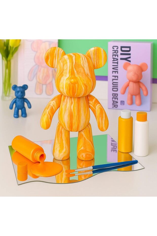 YEBIA DIY Painting Fluid Bear Figure Kit, Fluid Bear, Paint Bears (Golden Marble)