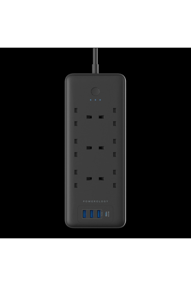 48W 6-AC Power Strip with 1x USB-C PD & 3x USB-A QC (UK Plug) - Black