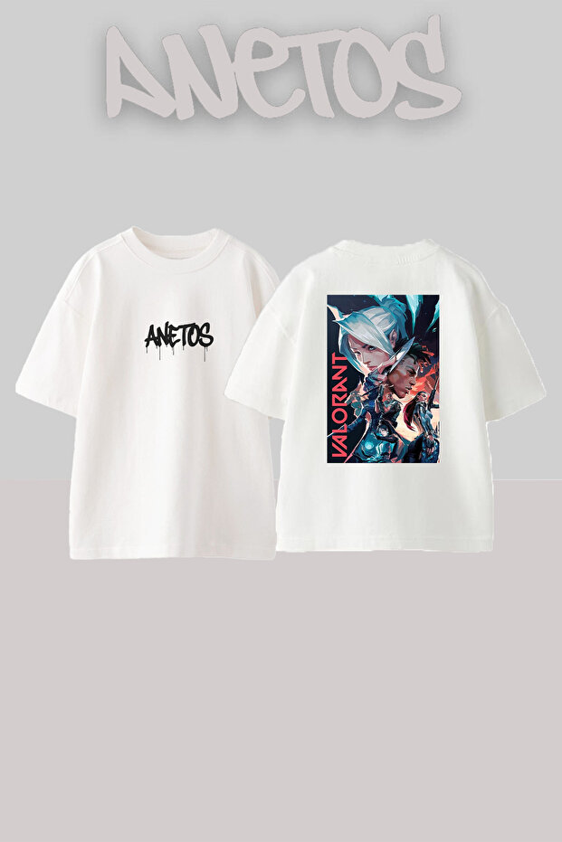Valorant Design Back Printed Cotton White Oversized T-Shirt