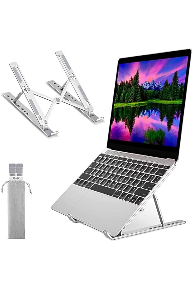 Yu Well Folding Travel Laptop Riser Laptop stand Cooling Bracket Riser Laptop holder Support Base Notebook Stand For Macbook Pro Lapdesk Computer (Silver)
