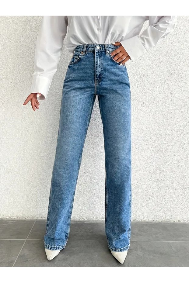 Jeannine Women Jeans 90's Wide Leg Stretch Fabric Casual High Waist Baggy Wide Leg Jean Palazzo Denim Pants