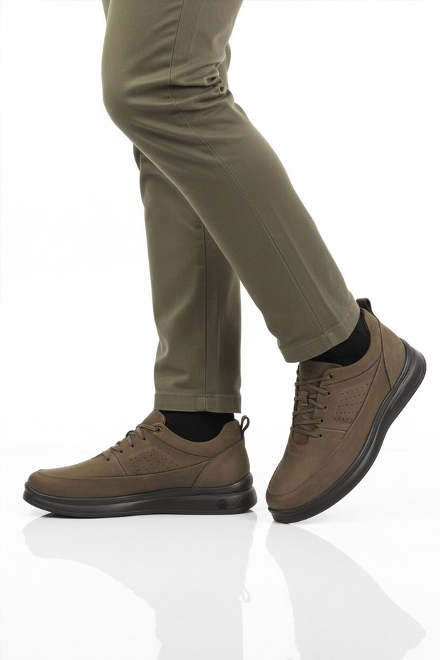 Khaki Nubuck Genuine Leather Orthopedic Men's Casual Shoes 252070 m