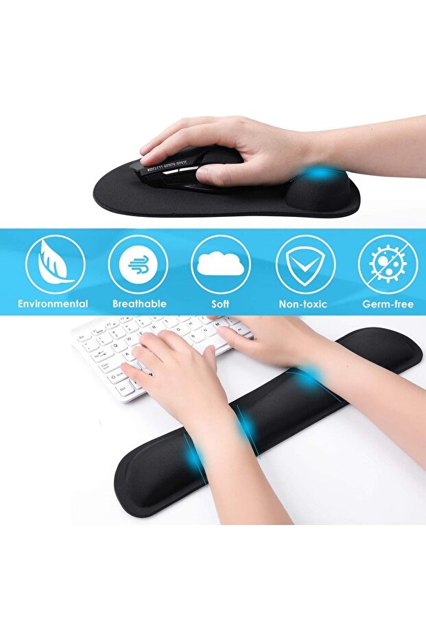 VESMOL 2-Piece Keyboard and Mouse Wrist Rest Set (Memory Foam, Non-Slip Base) - 1