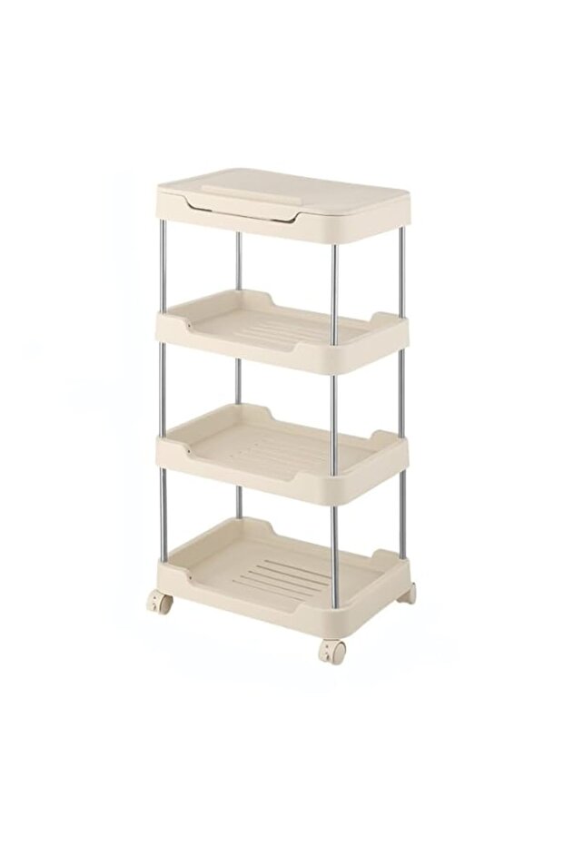 عربة تخزين متدحرجة، منظم أدوات متنقل مع رف علوي قابل للتعديل، أبيض، 3 و4 طبقات (4 طن) - 1