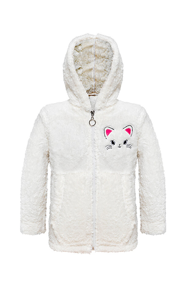 Girl's White Hooded Plush Jacket